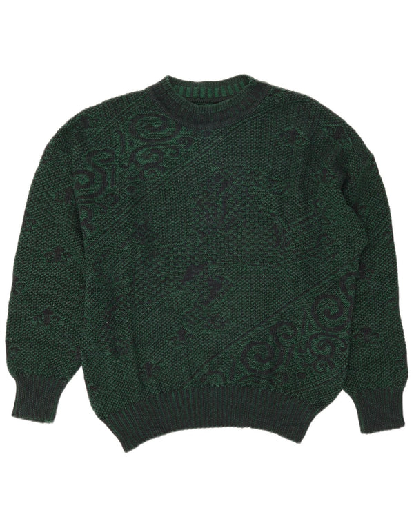 vintage Mens Crew Neck Jumper Pull Grand Vert Paisley