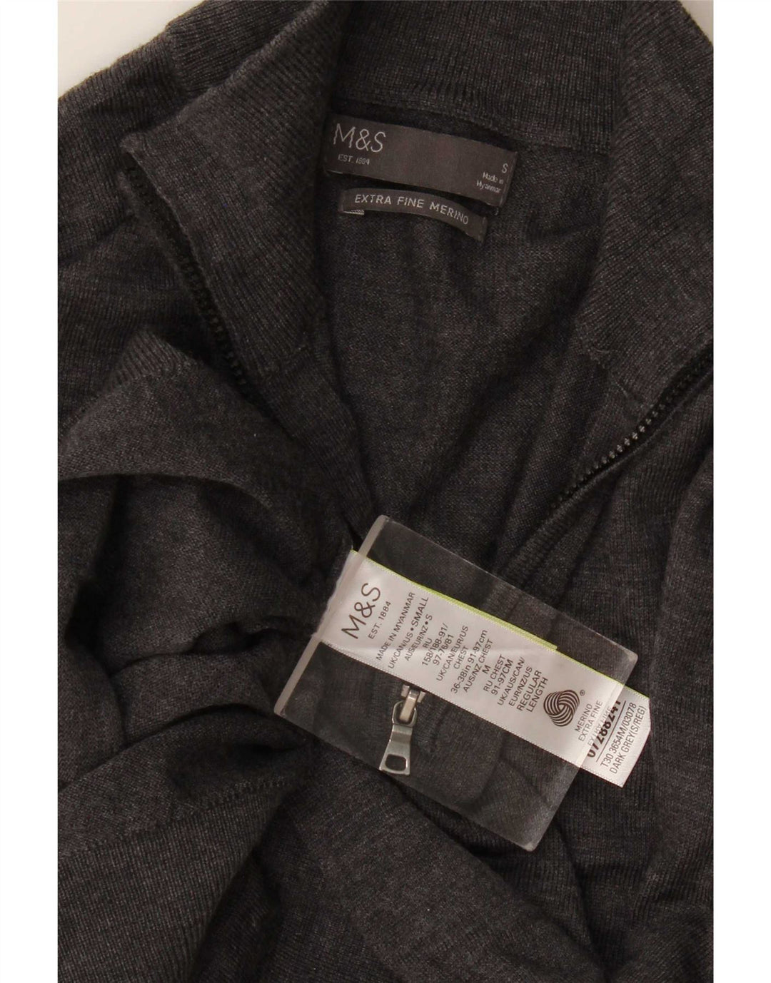 Marks & Spencer Pull à col zippé pour homme Petit gris Laine mérinos