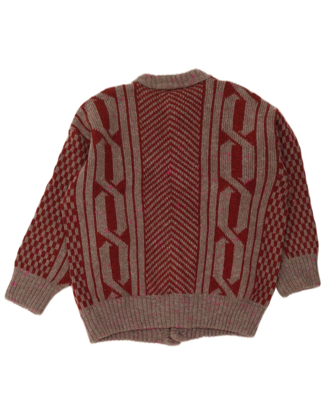 vintage Mens Cardigan Pull Moyen Bourgogne Géométrique