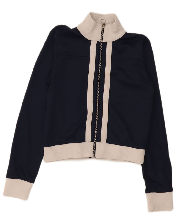 Zara Veste de survêtement courte pour femme UK 14 Bleu marine moyen Colourblock