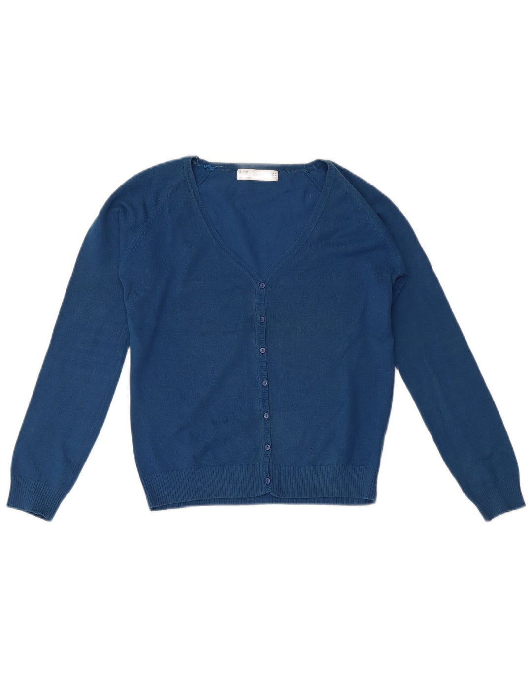 Zara Femme Cardigan Pull UK 12 Bleu Moyen Coton