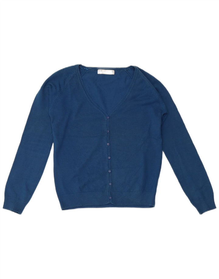 Zara Femme Cardigan Pull UK 12 Bleu Moyen Coton