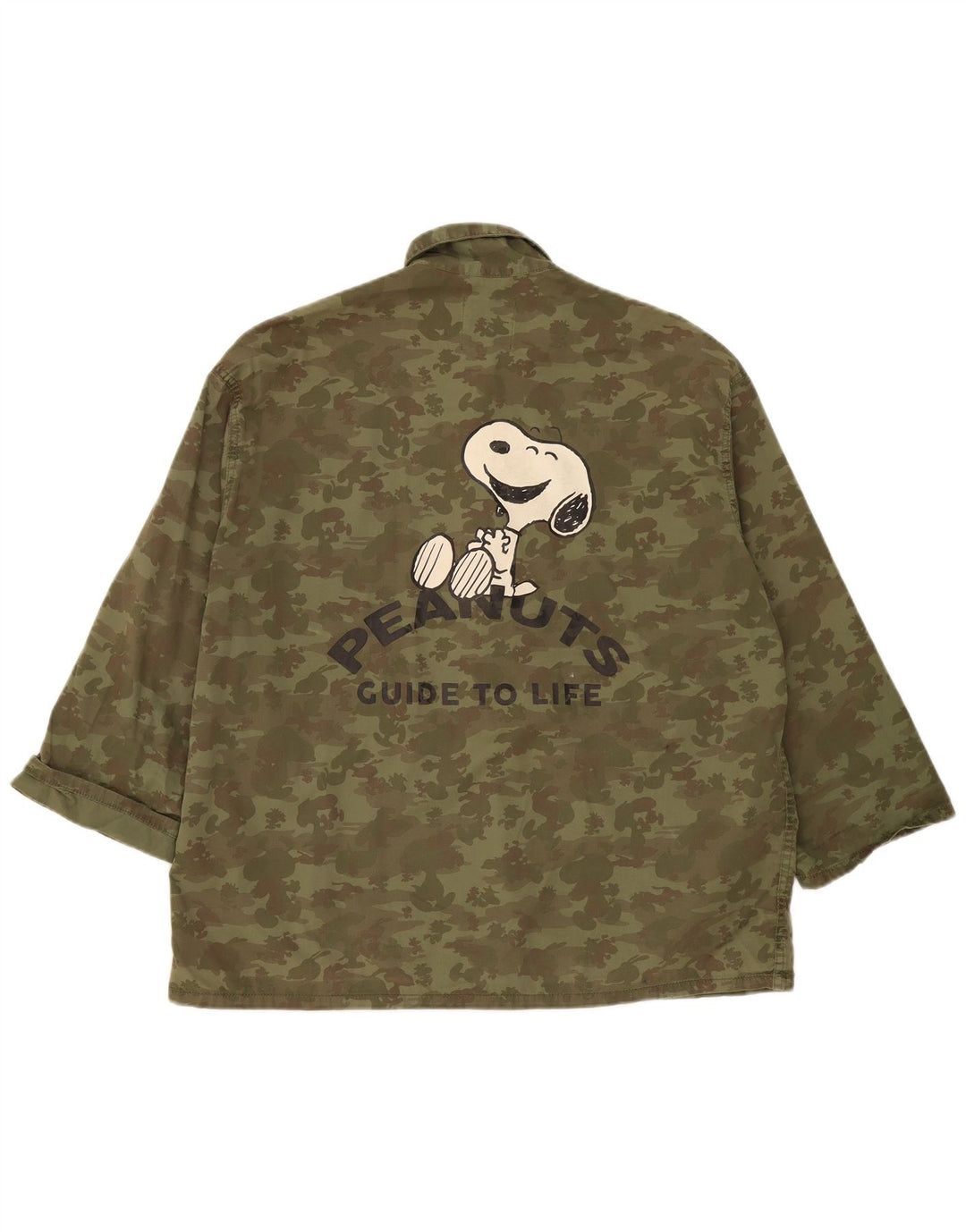Zara Veste Utilitaire Graphique Peanuts Homme UK 38 Kaki Moyen Camouflage