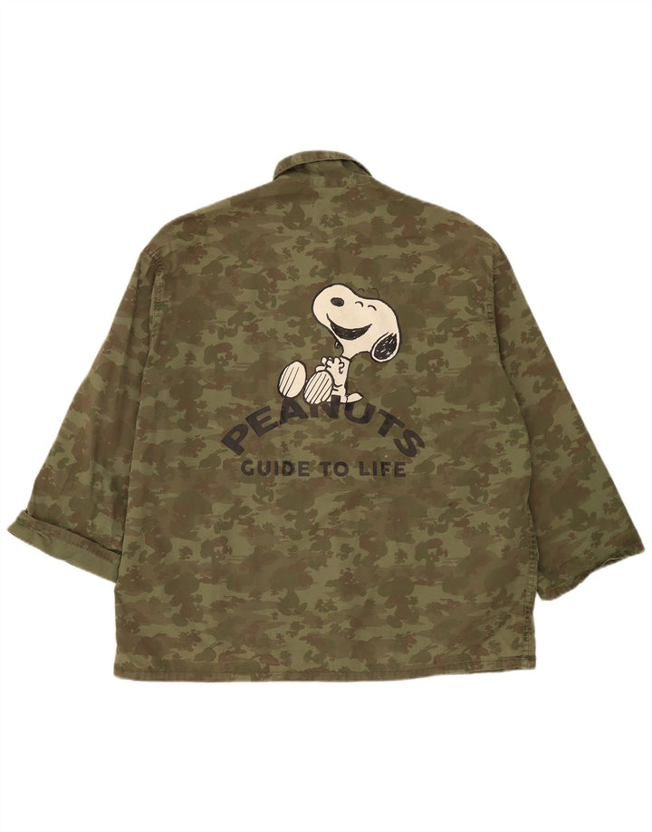Zara Veste Utilitaire Graphique Peanuts Homme UK 38 Kaki Moyen Camouflage