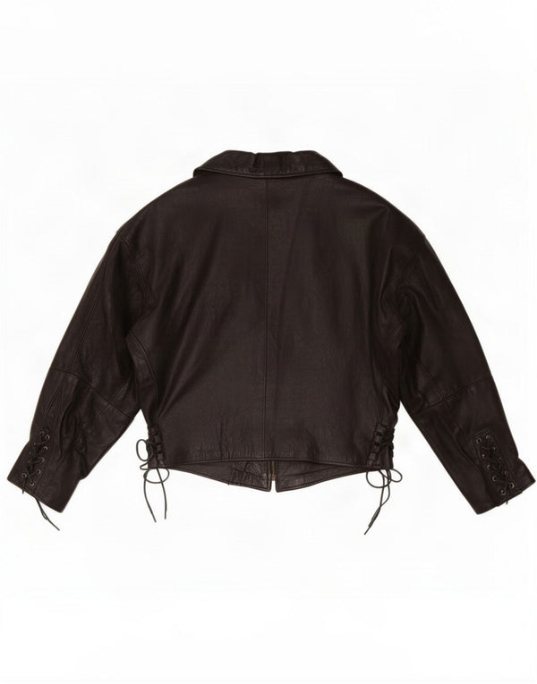 Vintage Womens Crop Leather Jacket UK 16 Large Black