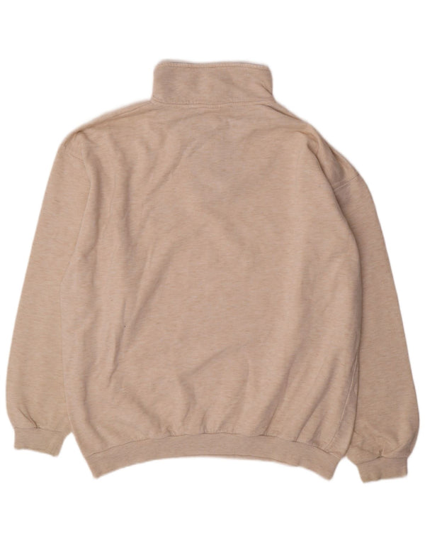 vintage Mens Zip Neck Sweatshirt Jumper XL Beige Moucheté Coton