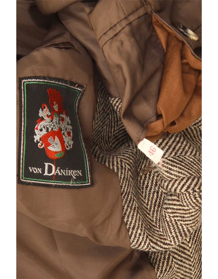 vintage Homme 2 Bouton Blazer Veste IT 46 Petit Chevron Marron
