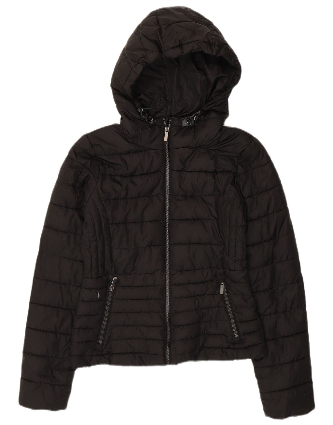 Zara Veste matelassée à capuche pour femme UK 10 Small Noir Polyester