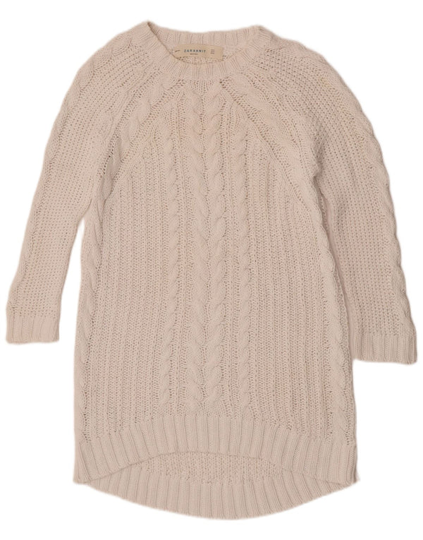 Zara Robe pull à manches 3/4 pour femme UK 14 en coton blanc moyen