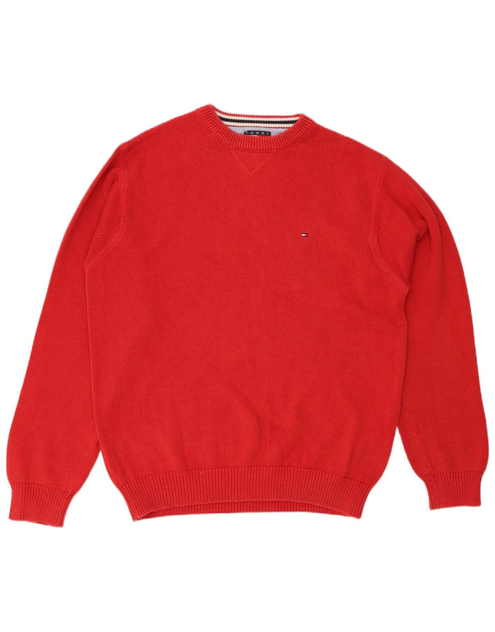 TOMMY HILFIGER Pull à col rond pour homme en coton rouge Large