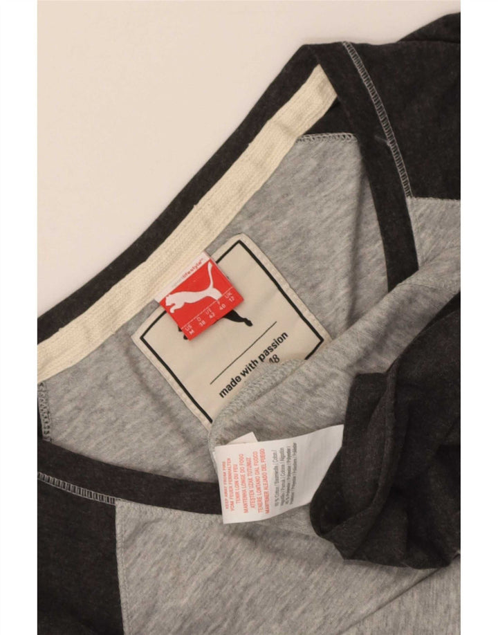 Puma Haut à manches longues pour femme UK 12 Gris moyen Colourblock Cotton