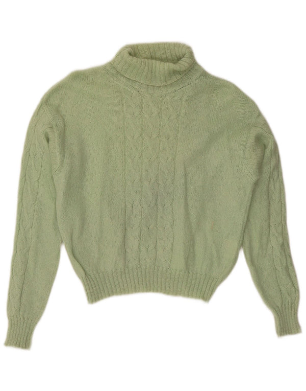vintage Womens Crop Roll Neck Jumper Pull UK 14 Vert Moyen