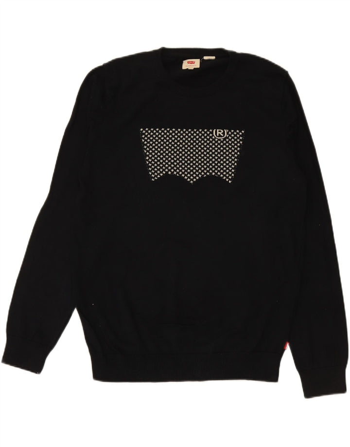 LEVI'S Mens Graphic Crew Neck Jumper Sweater Large Black Cotton