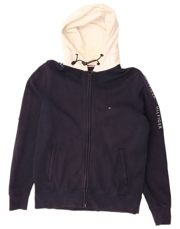 Tommy Hilfiger Pull à capuche zippé graphique pour homme Small Bleu marine Colourblock