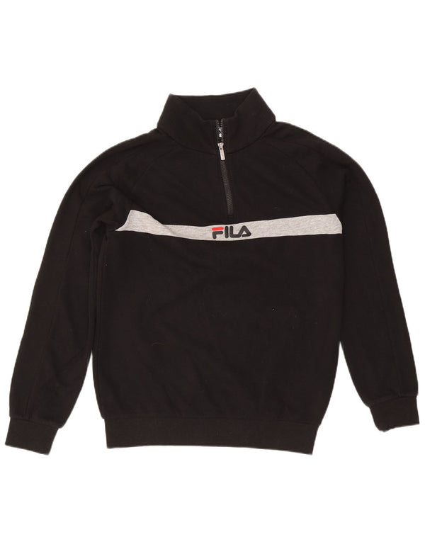 Fila Sweat-shirt graphique à col zippé pour hommes, petit coton color block noir