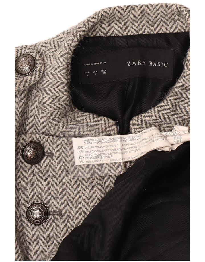 Zara Manteau Militaire Femme UK 14 Grande Laine à Chevrons Gris