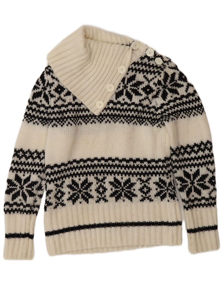 Yessica Pull flocon de neige pour femme - Col boutonné - UK 14 - Blanc moyen - Wint