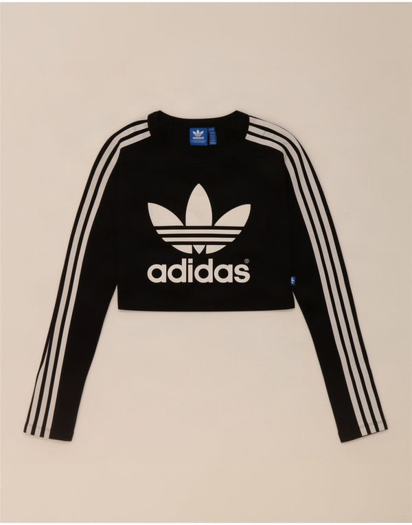 Adidas Haut court graphique à manches longues pour femme UK 8 Petit coton noir
