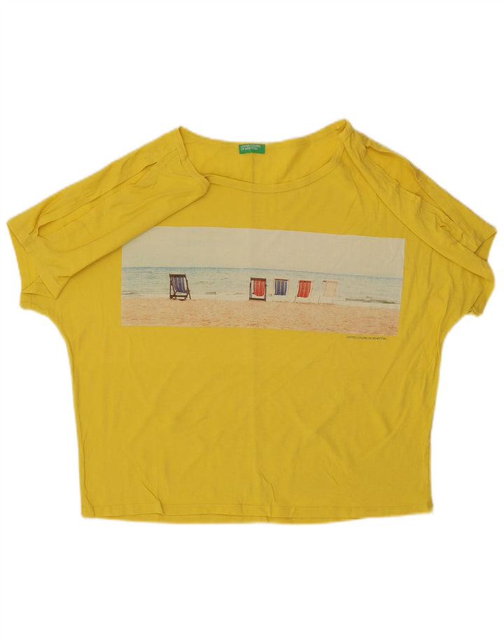 BENETTON Chemisier graphique pour femme UK 16 Large Jaune