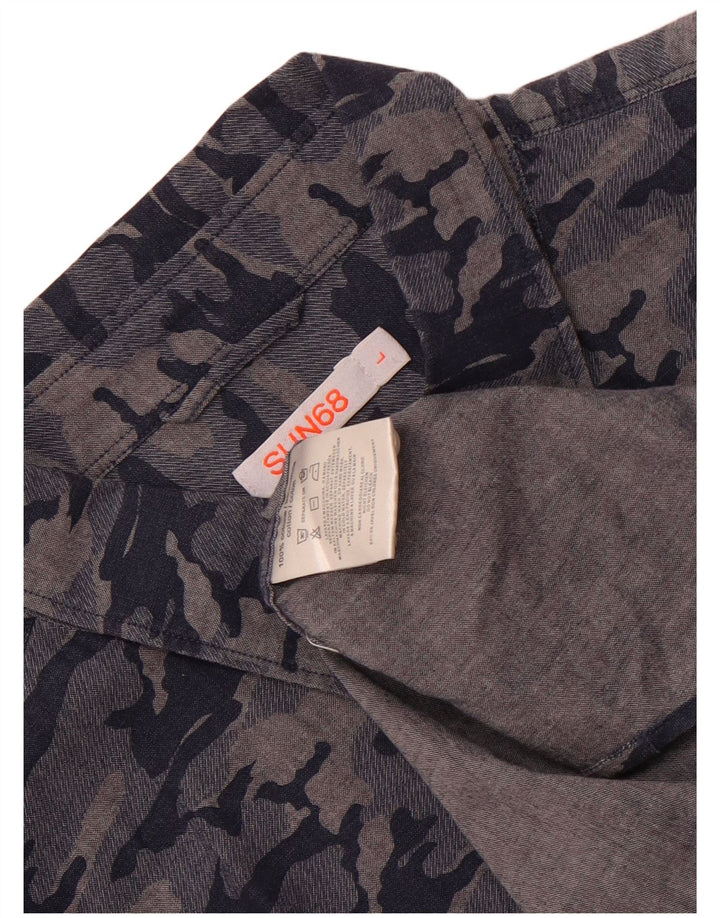 Sun68 Chemise Homme Large Bleu Marine Camouflage Coton