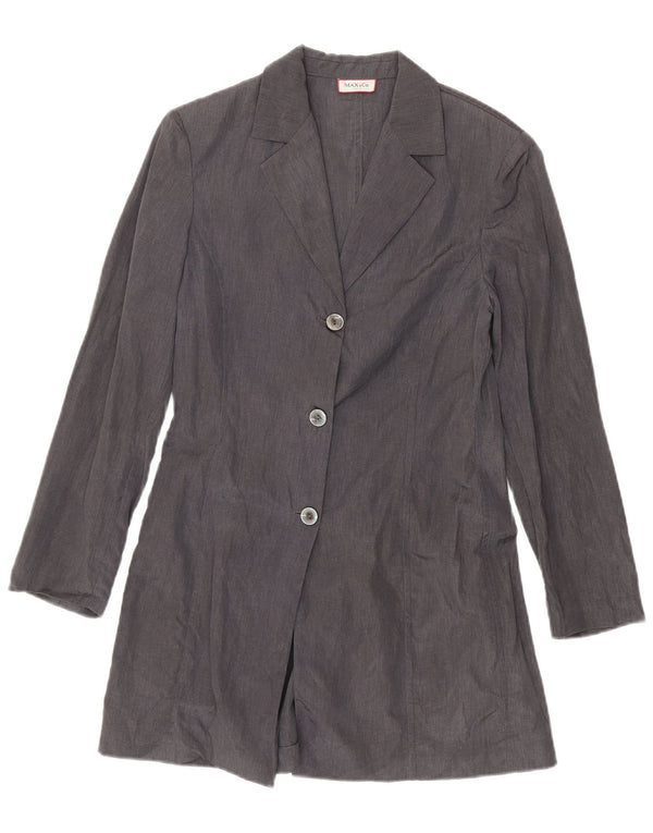 Max & Co. Veste blazer longue à 3 boutons pour femme UK 12 Lin gris moyen