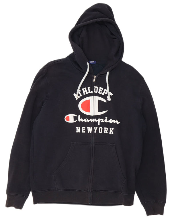 Champion Pull à capuche zippé graphique pour hommes, grand coton bleu marine