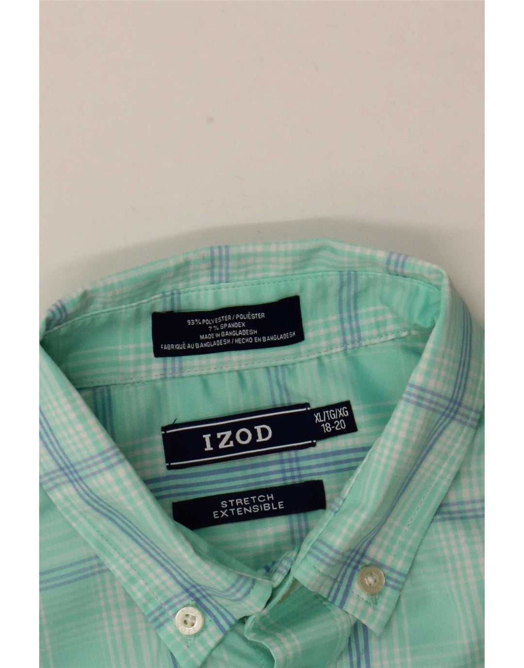 Izod Chemise à Manches Courtes Garçon 15-16 ans XL Carreaux Turquoise Polyester