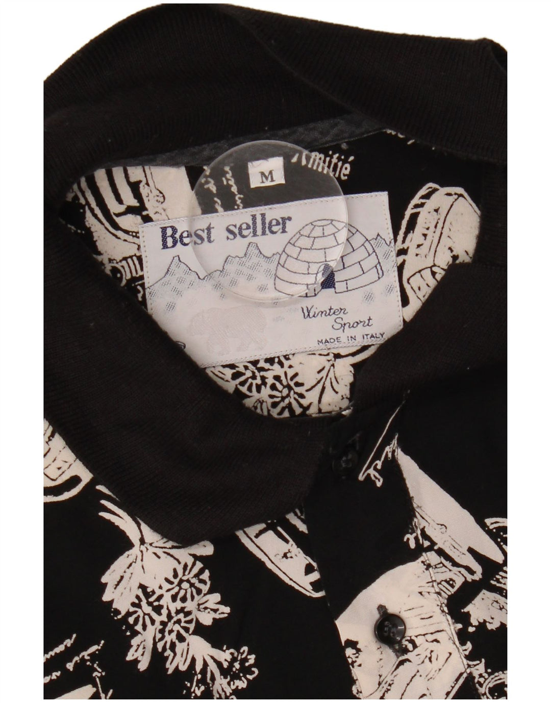 VINTAGE Chemise pull graphique homme noir moyen