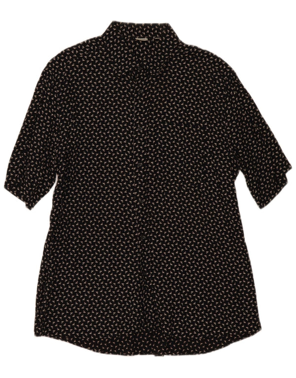 vintage Mens Short Sleeve Shirt Taille 43 17 Grande Viscose Géométrique Noire