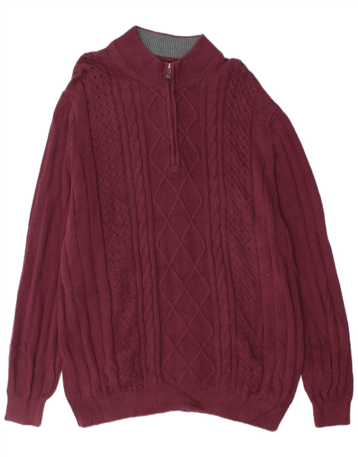 IZOD Pull à col zippé pour homme en coton bordeaux 2XL