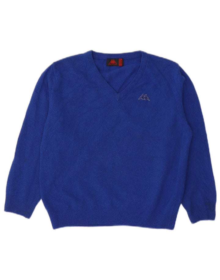 Kappa Pull col V garçon 7-8 ans Bleu moyen Laine d'agneau