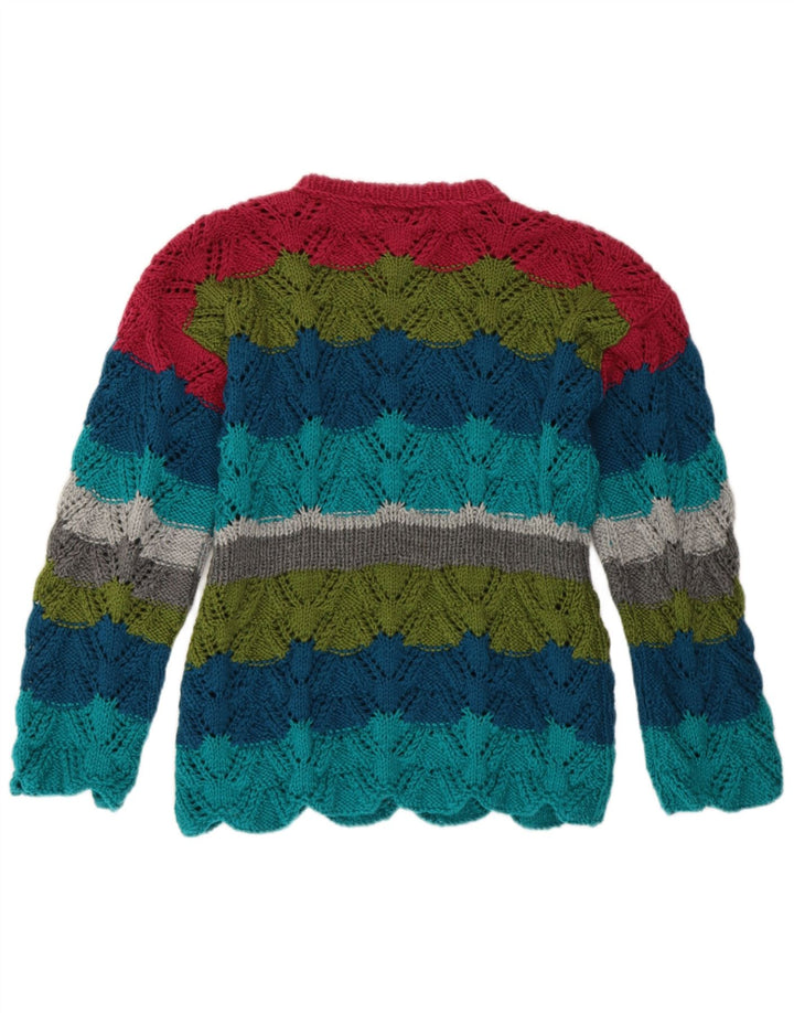 vintage Womens Crew Neck Jumper Pull UK 14 Moyen Multicolore Rayé