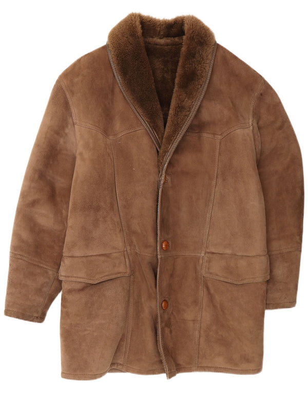 Carieri&Carieri Mens Shearling Overcoat IT 46 Small Brown