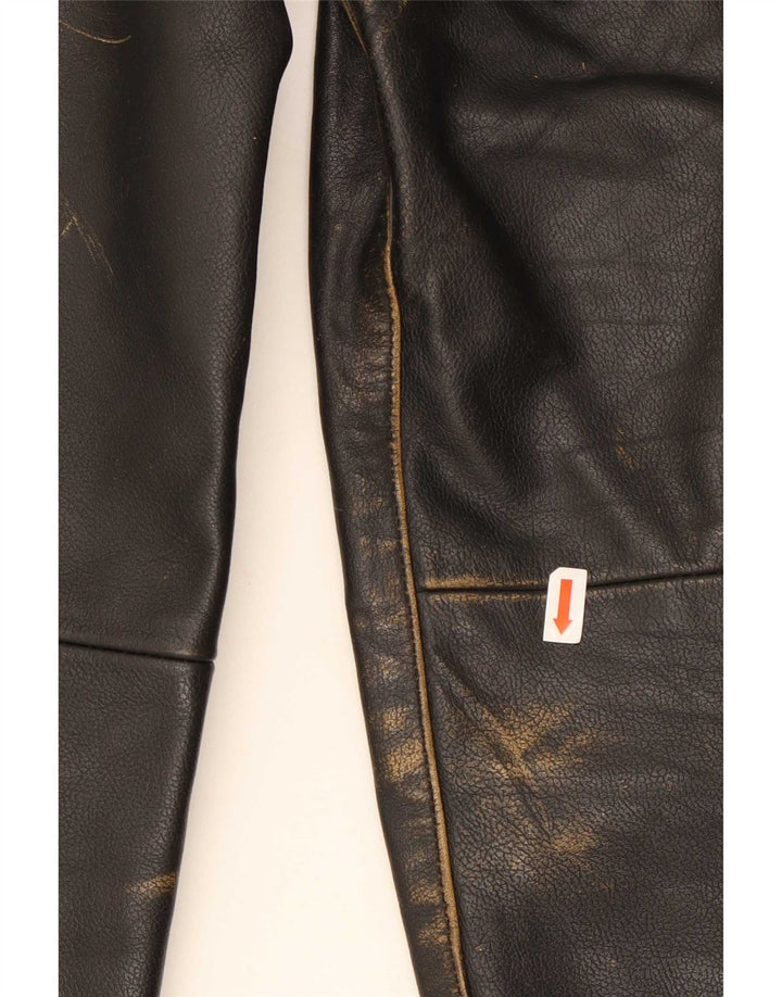 Pantalon en cuir droit femme vintage EU 38 Moyen W30 L28 Noir