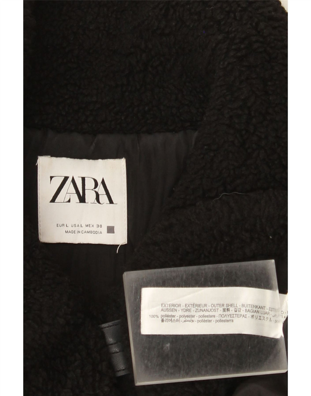 Zara Veste polaire femme UK 16 Large Noir Polyester