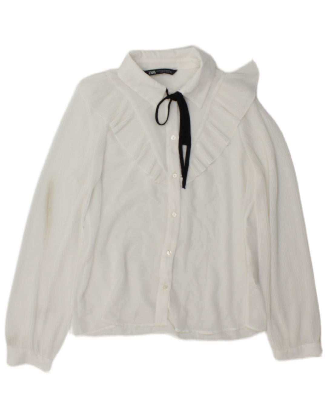 Zara Chemisier surdimensionné à volants sur le devant pour femme UK 6 XS Blanc Polyester