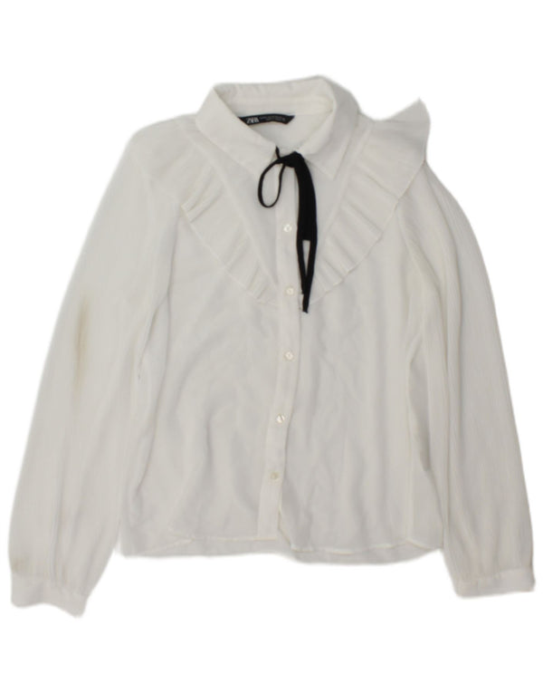 Zara Chemisier surdimensionné à volants sur le devant pour femme UK 6 XS Blanc Polyester