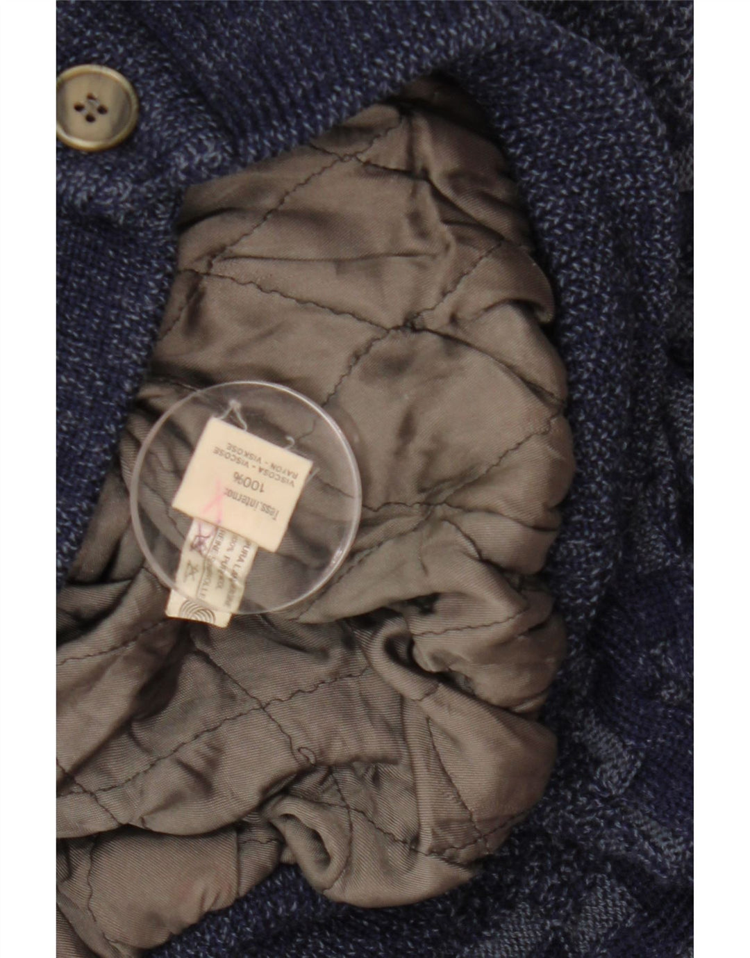 VINTAGE Homme Cardigan Pull Grand Bleu Marine Géométrique Viscose