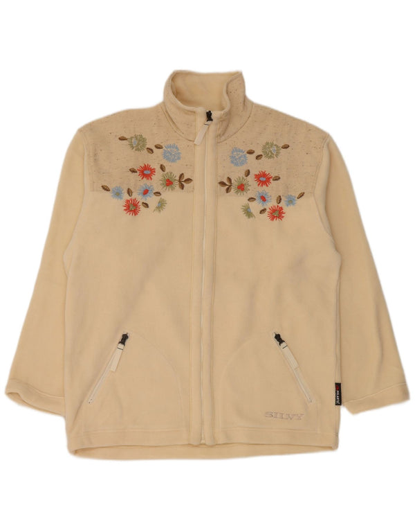 Silvy Womens Fleece Jacket UK 16 Large Beige Floral Polyester