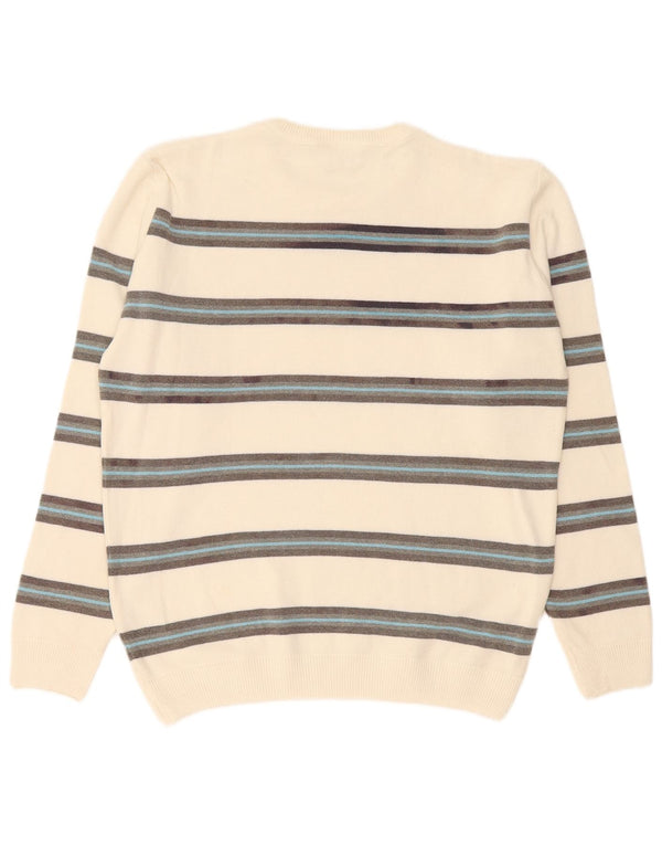 Lacoste Mens Crew Neck Jumper Sweater Taille 5 Grand coton rayé blanc