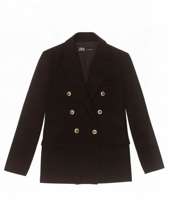 Zara Veste Blazer Double Boutonnage Femme UK 14 Large Noir