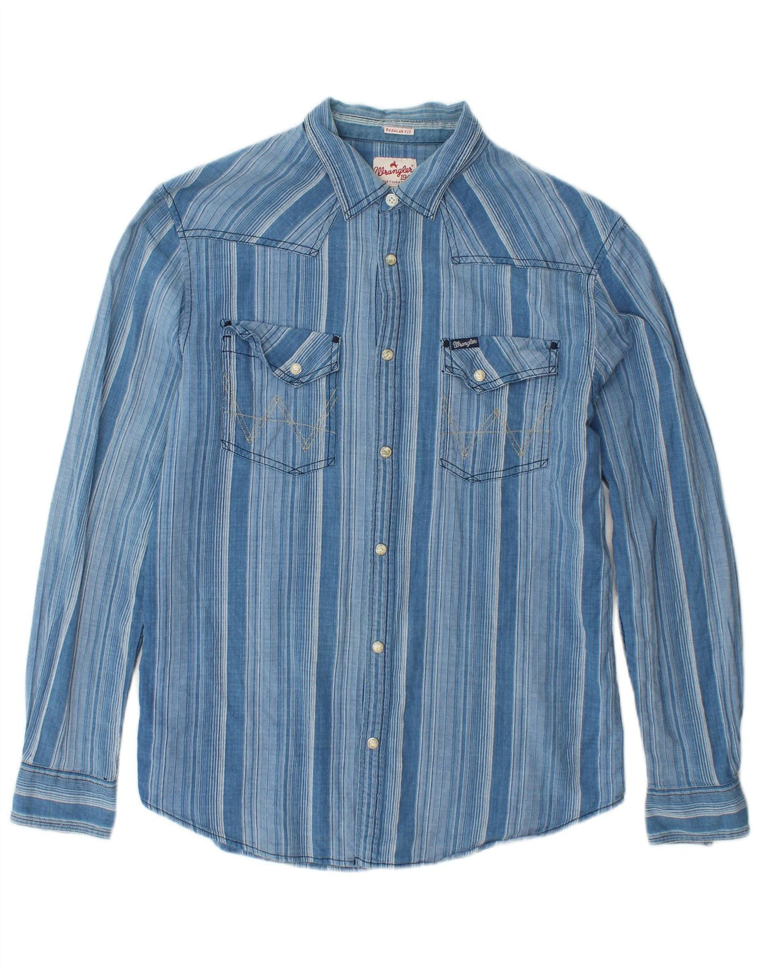 WRANGLER Chemise en flanelle pour homme, coupe régulière, grand coton rayé bleu