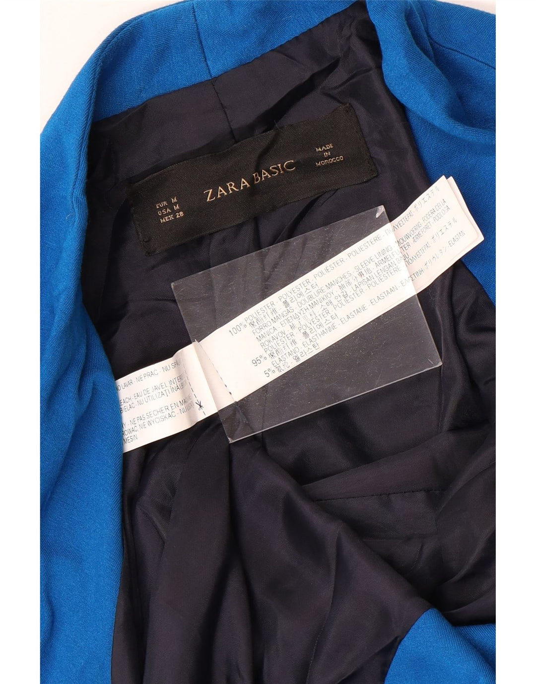 Zara Veste Blazer Ouverte Femme UK 12 Bleu Moyen Polyester