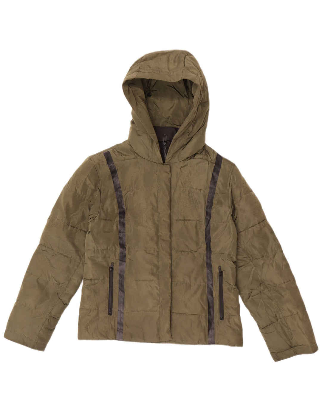 Jack Wills Veste matelassée à capuche pour femme UK 10 Petit polyester rayé kaki