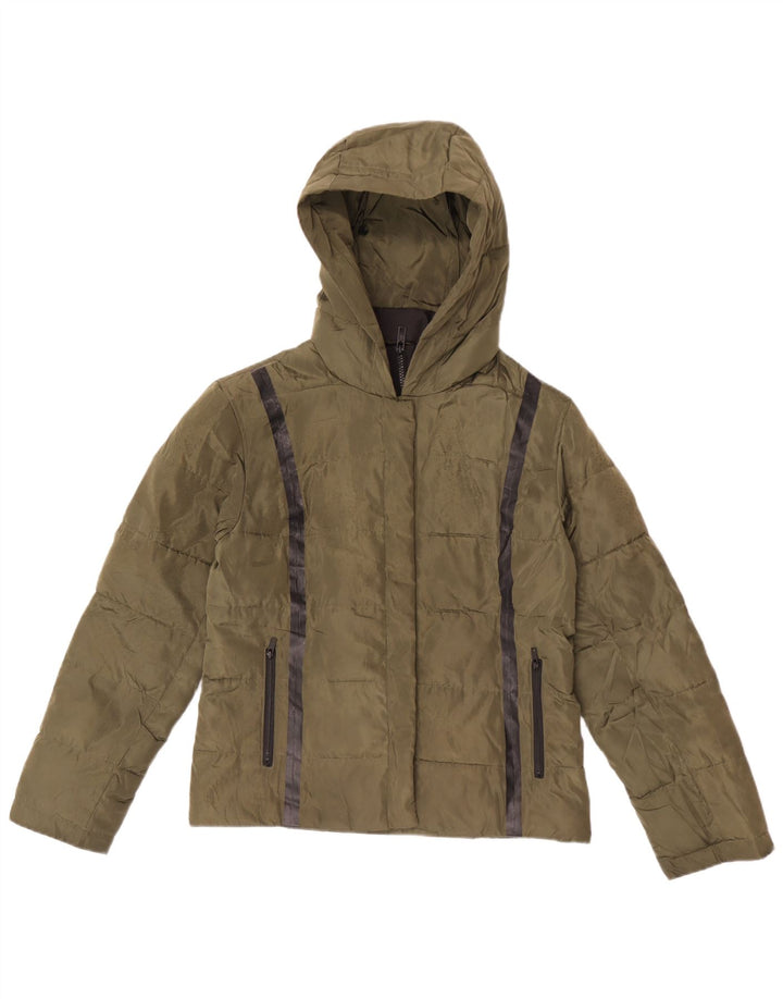 Jack Wills Veste matelassée à capuche pour femme UK 10 Petit polyester rayé kaki