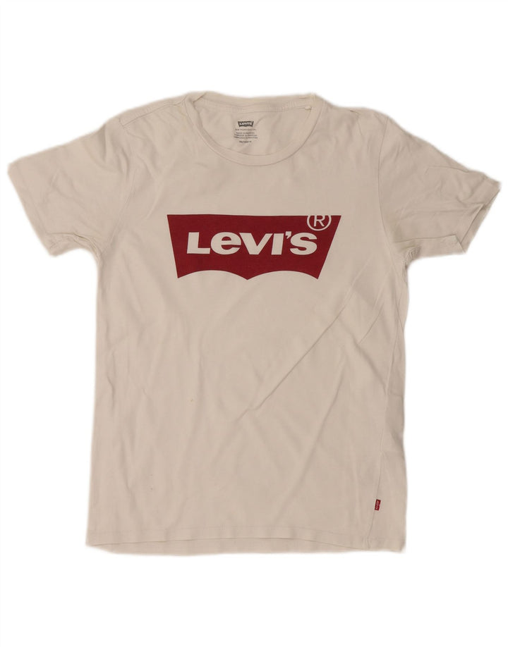 LEVI'S T-Shirt Graphique Femme UK 6 XS Blanc Coton
