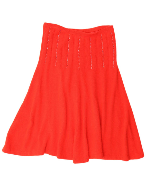 vintage Femme Tricot Jupe Évasée IT 44 Moyen W30 Rouge Angora