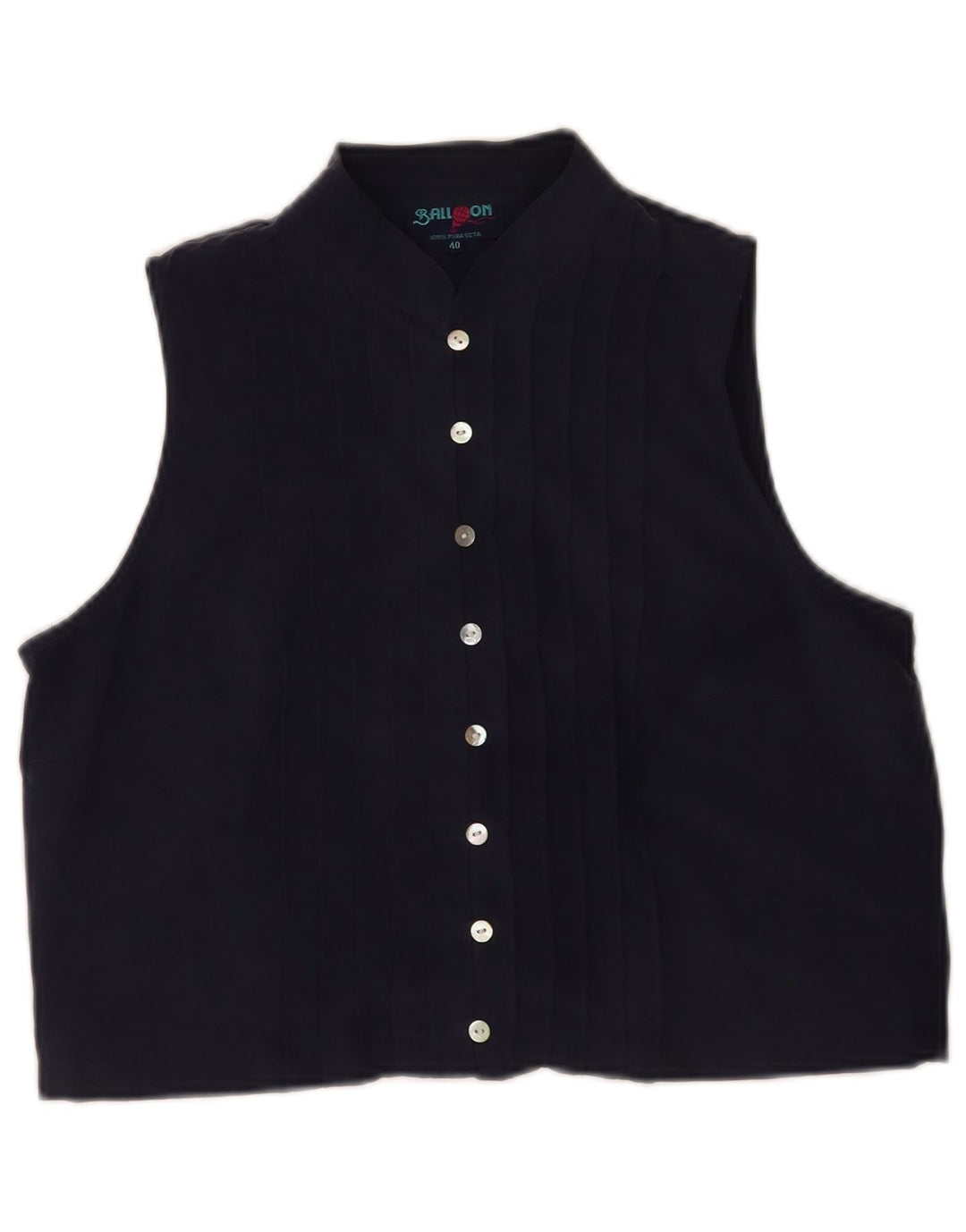 Chemisier court sans manches pour femme, taille 40, bleu marine moyen, en soie