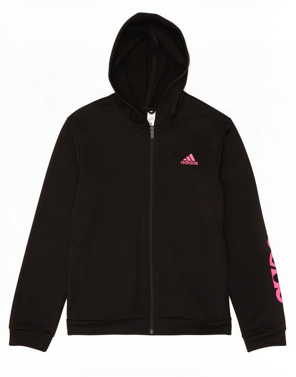 Adidas Pull à capuche zippé graphique pour femme UK 12/14 Polyester noir moyen