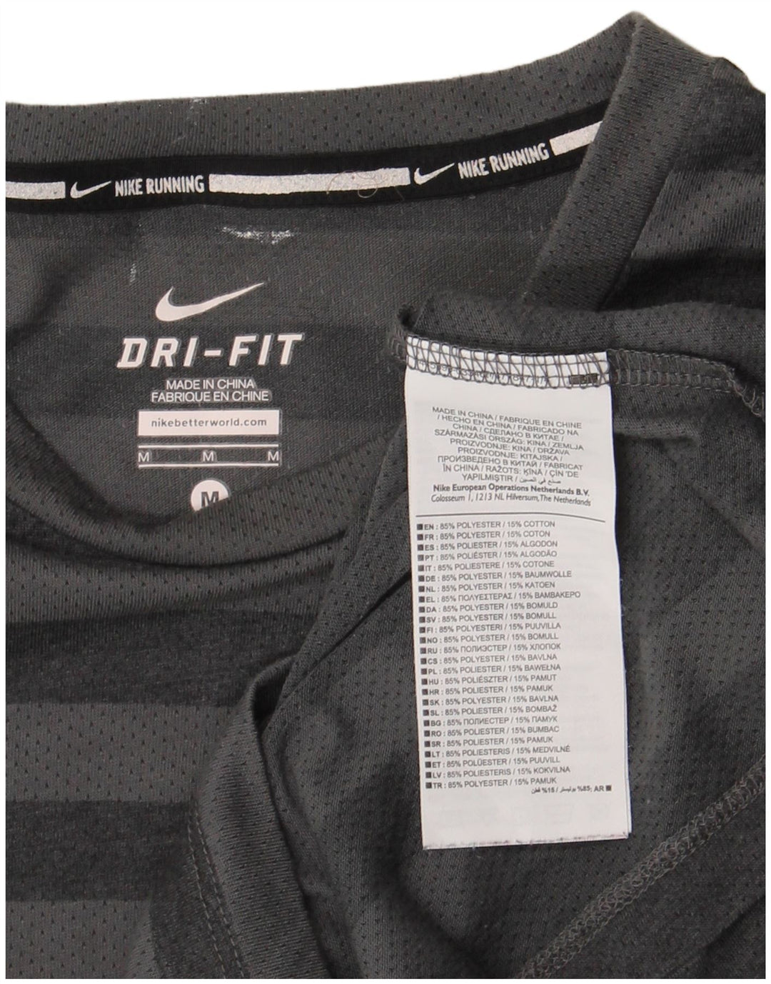 Nike Homme Dri Fit T-Shirt Haut Gris Moyen Rayé Polyester